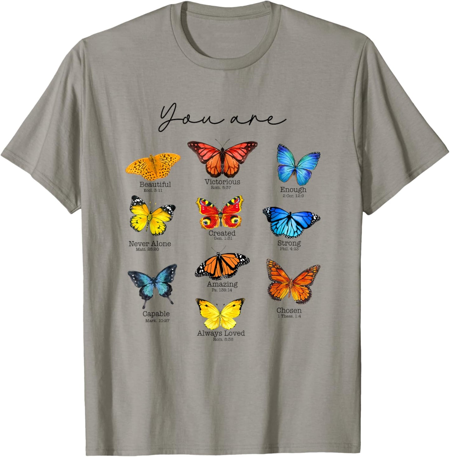 Bible Verse Christian Scripture Watercolor Butterfly Psalm T-Shirt - T-Shirt | Sand