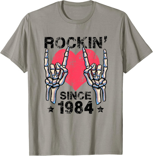 Rockin Since 1984 Rock&Roll Birthday Retro Rock And Roll T-Shirt - T-Shirt | Sand