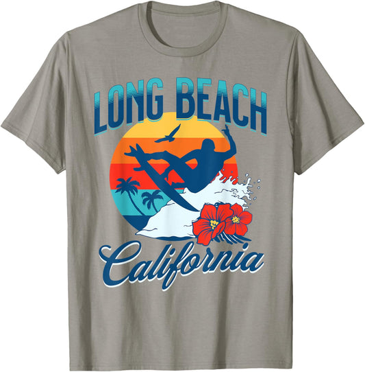 Long Beach California Surf Summer Vacation Vintage T-Shirt - T-Shirt | Sand