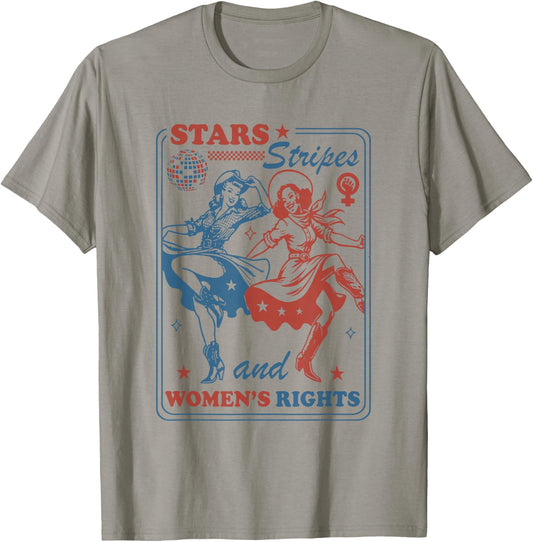 Stars Stripes & Equal Rights 4th of July Retro Groovy Women T-Shirt - T-Shirt | Sand