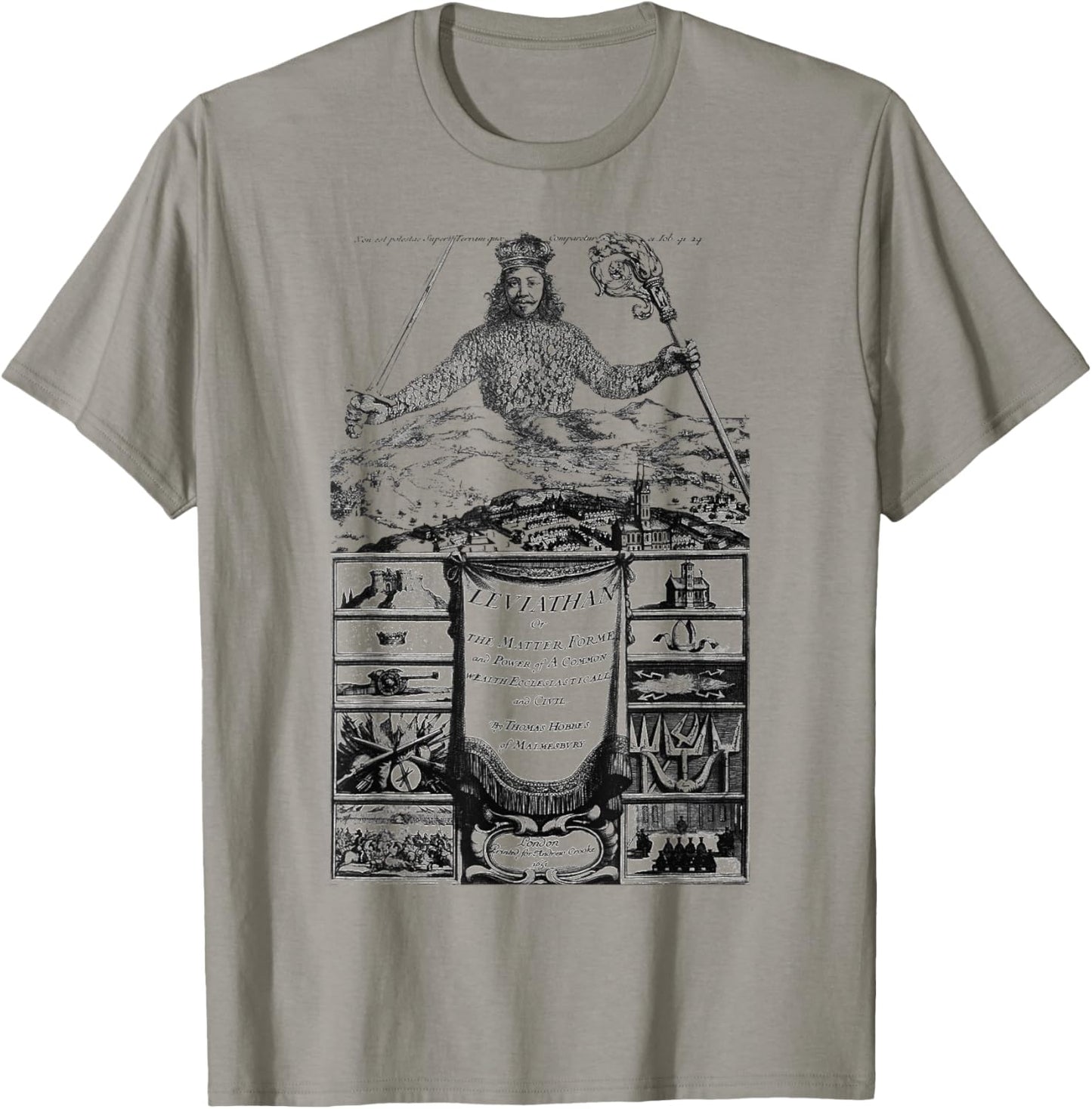 Leviathan Thomas Hobbes Vintage Title Page Book Cover T-Shirt - T-Shirt | Sand