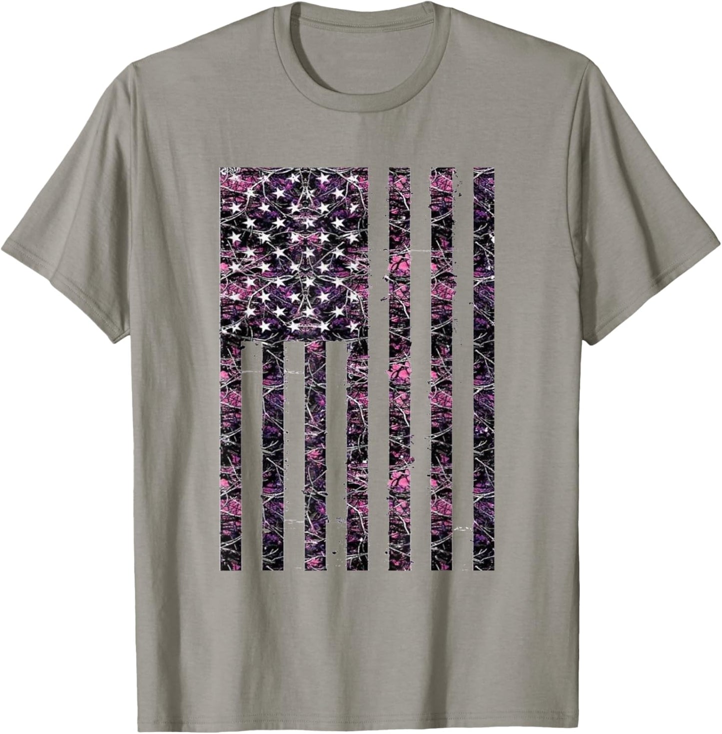 Pink Deer Hunting Camo Camouflage American USA US Flag Buck T-Shirt - T-Shirt | Sand