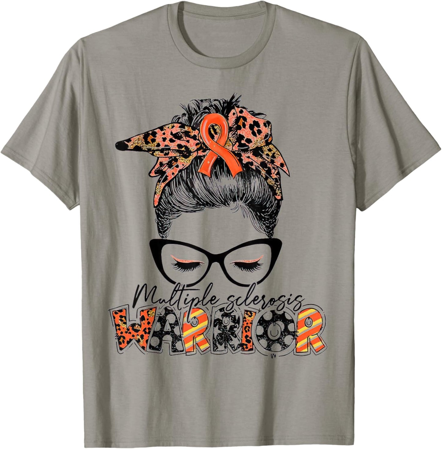 Messy Bun Leopard Multiple Sclerosis Awareness Mom T-Shirt - T-Shirt | Sand