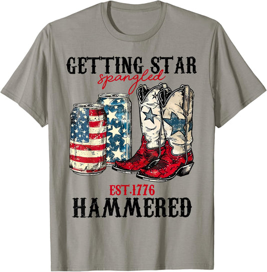 Getting Star Spangled Hammered Funny America 4th Of July T-Shirt - T-Shirt | Sand