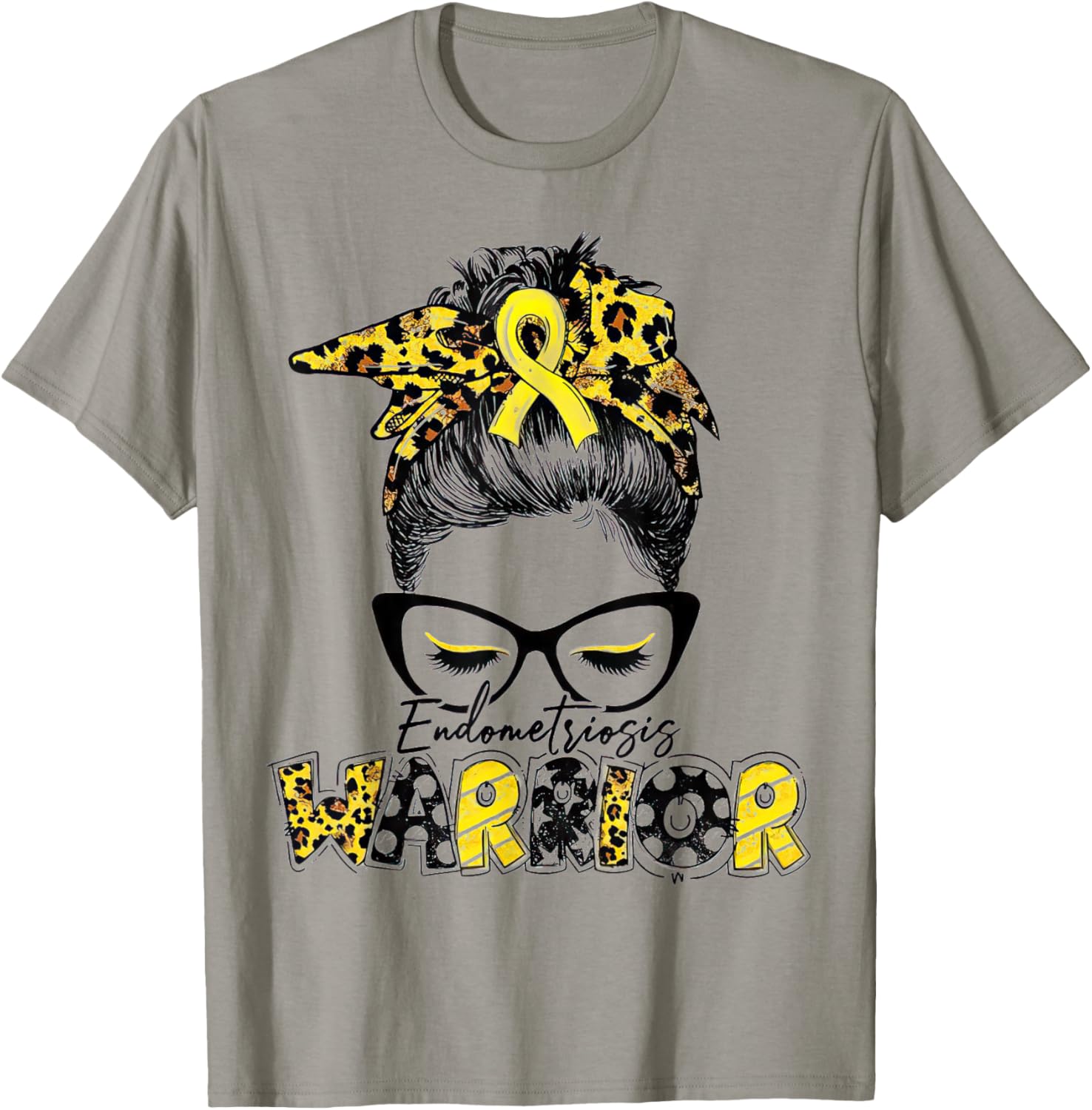 Women's Endometriosis Warrior Messy Bun Yellow Ribbon T-Shirt - T-Shirt | Sand