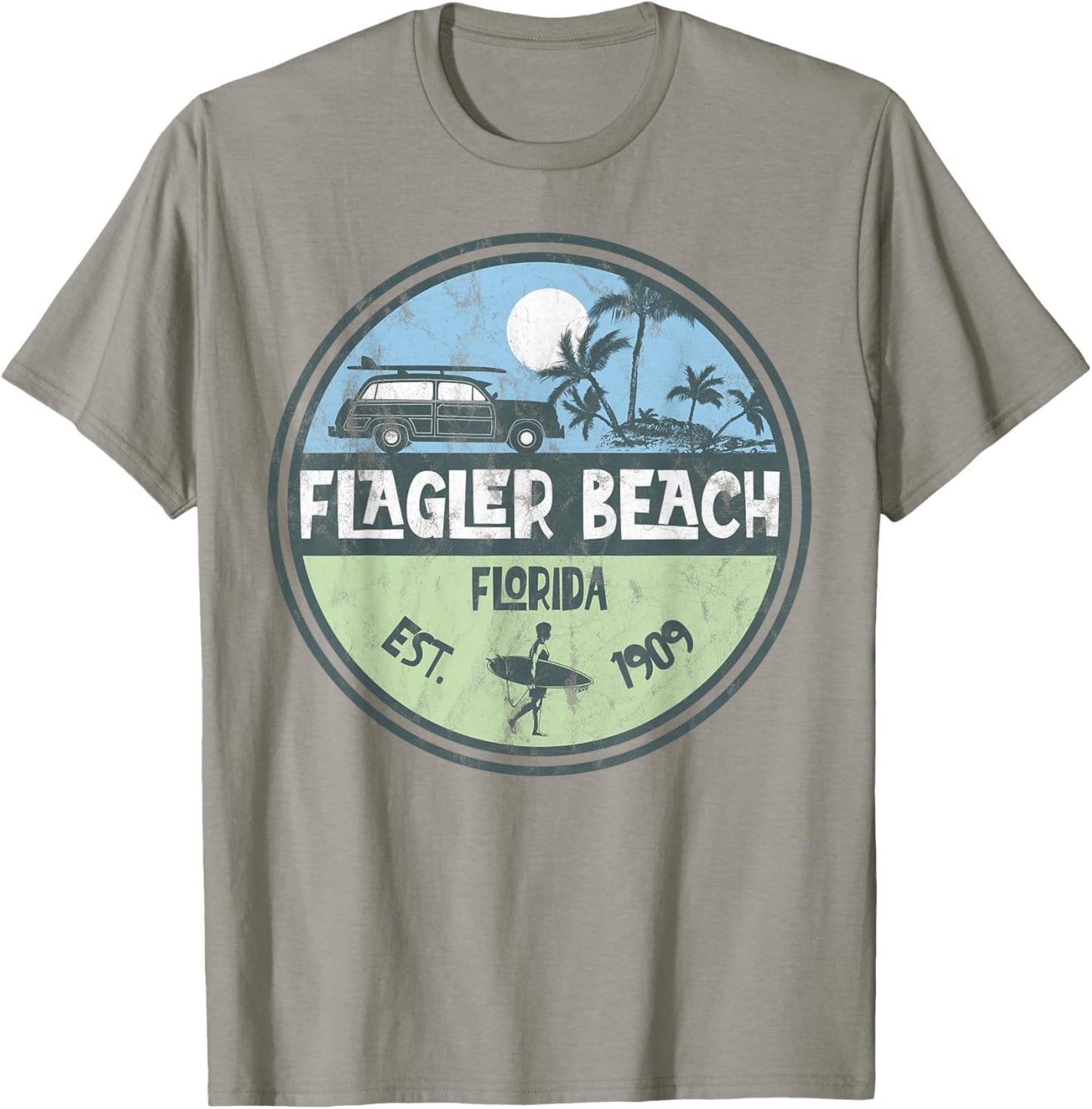 Flagler Beach Florida Wagon Beach Palms Surfer Vintage Women Kids T-Shirt - T-Shirt | Sand
