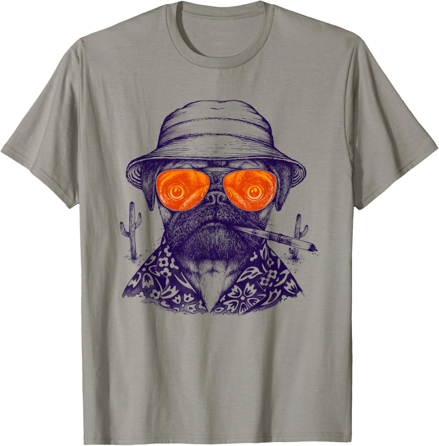 Funny Animals Las Vegas Pug Dog Glasses Pet Movie Parody Art Men Women T-Shirt - T-Shirt | Sand