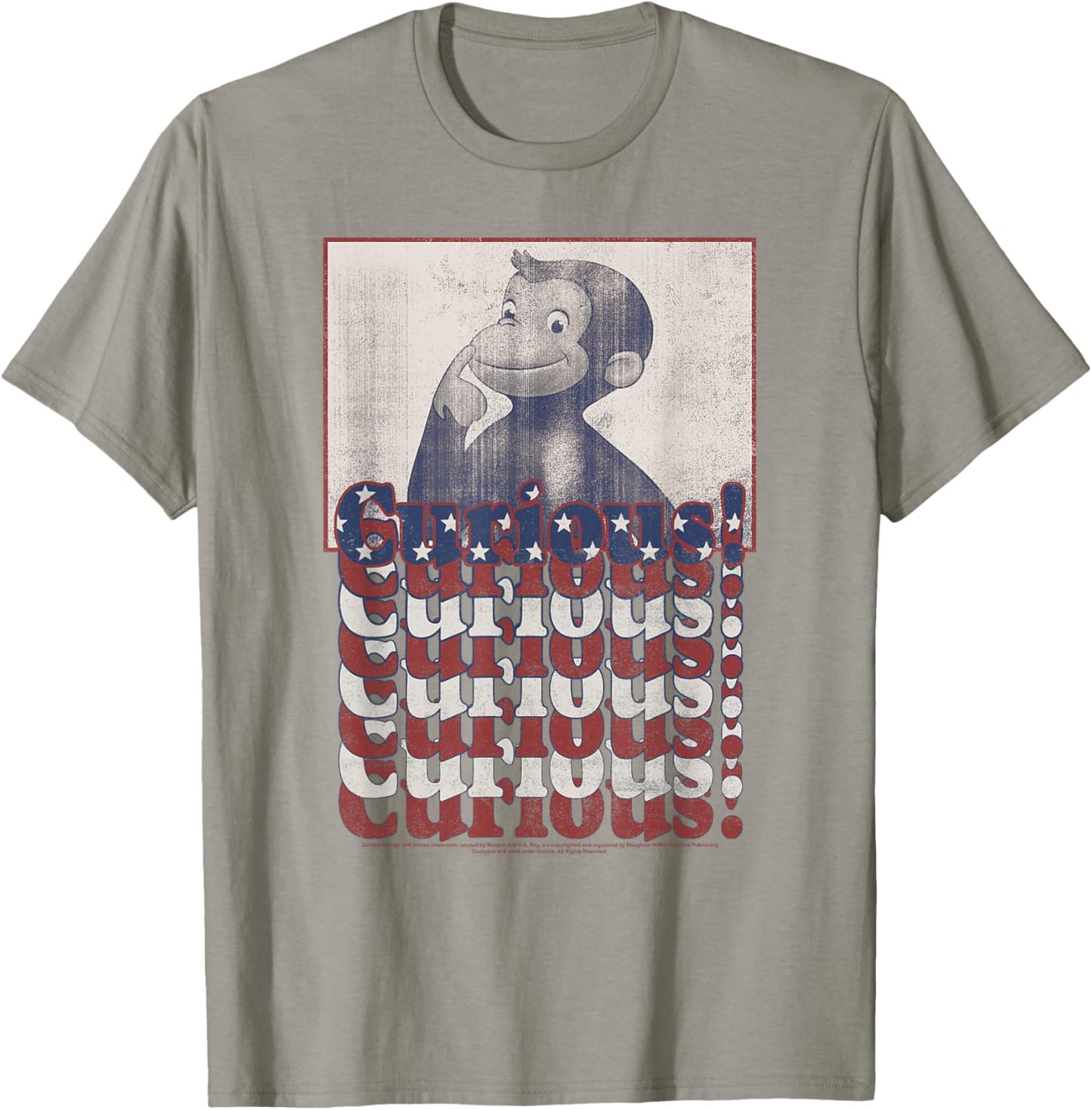 Curious George 4th Of July American Flag Text Stack T-Shirt - T-Shirt | Sand