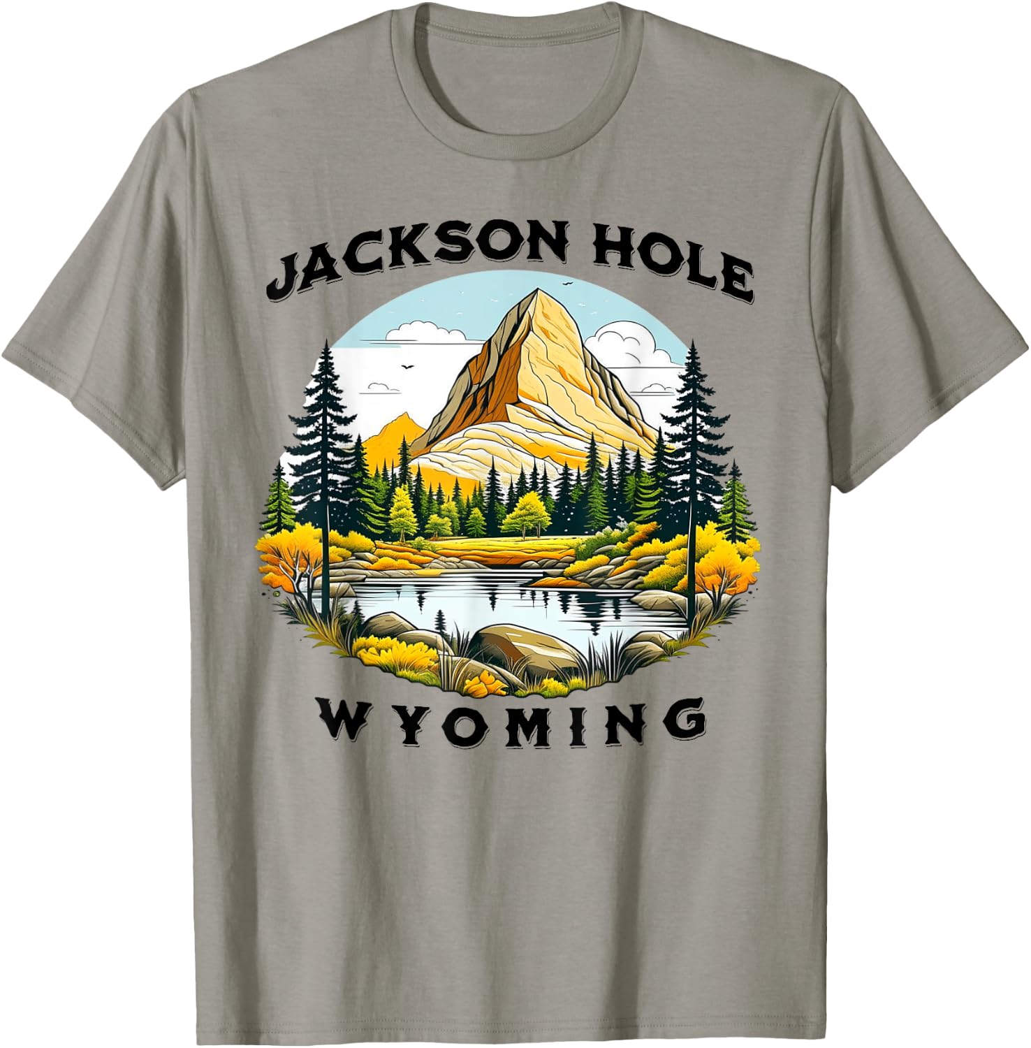 Jackson Hole Wyoming USA Outdoor Vintage -Adults, -Kids Cotton 50%, Polyester 50% Modern Nature Hiking Casual Short Sleeve Small Yellow T-Shirt - T-Shirt | Sand
