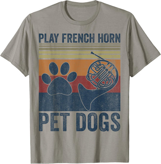 Dog Lover and French Horn Player - Pet Dogs Play French Horn Men Women Girls Kids T-Shirt - T-Shirt | Sand