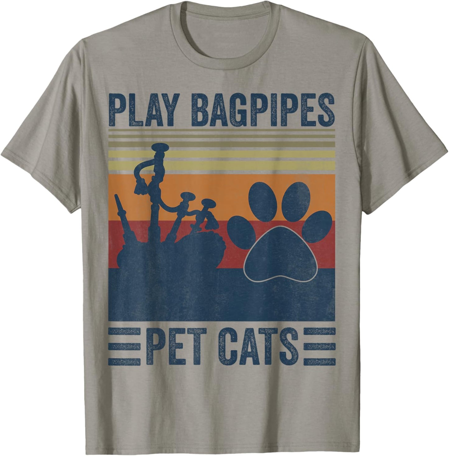 Funny Cat lover and Bagpipe Player - Pet Cats Play Bagpipes T-Shirt - T-Shirt | Sand