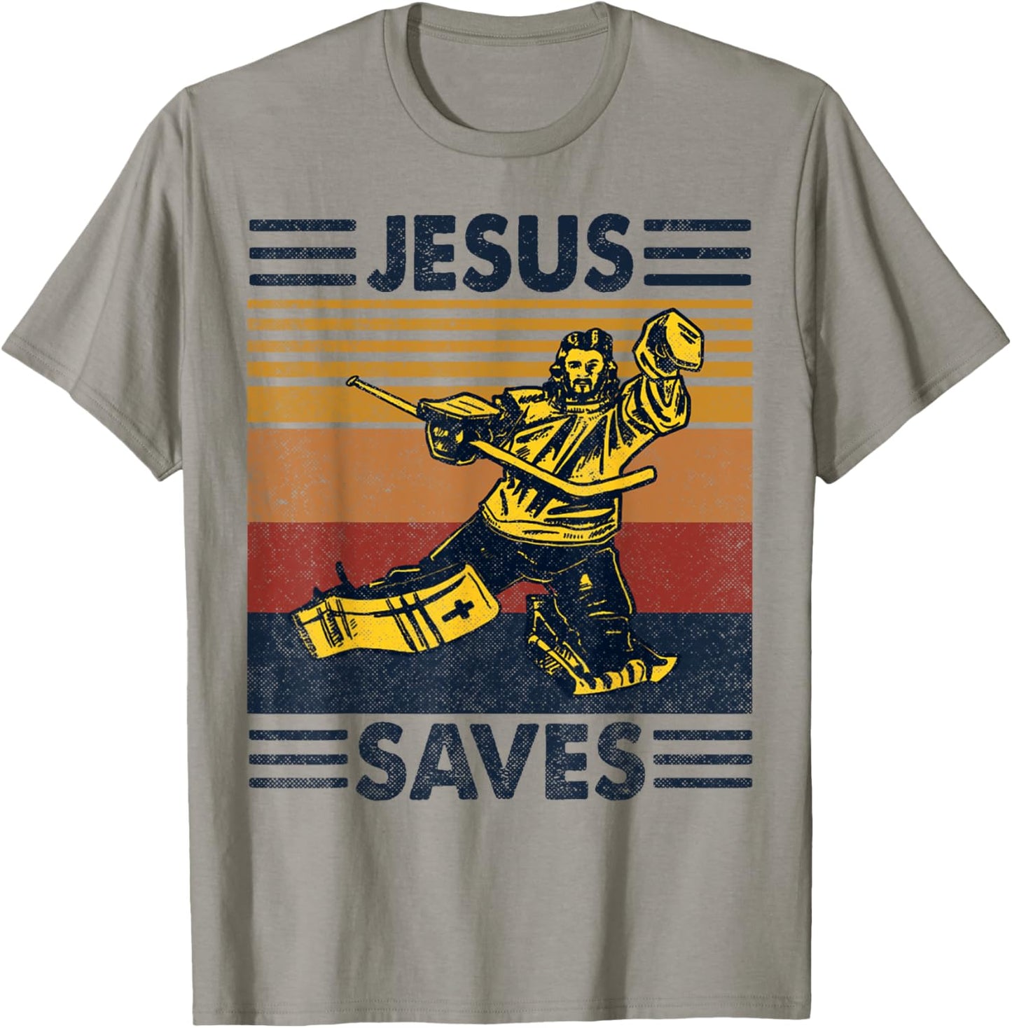 Jesus Saves Ice Hockey Goalie Sport Religious Christian Gift T-Shirt - T-Shirt | Sand