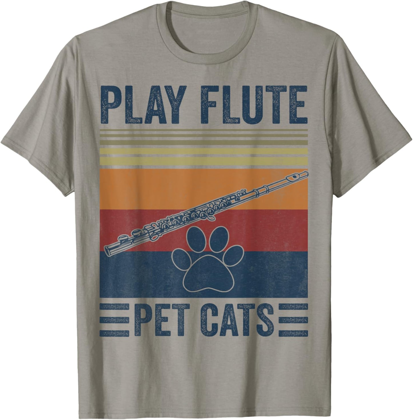 Funny Cat lover and Flute Player - Pet Cats Play Flute T-Shirt - T-Shirt | Sand