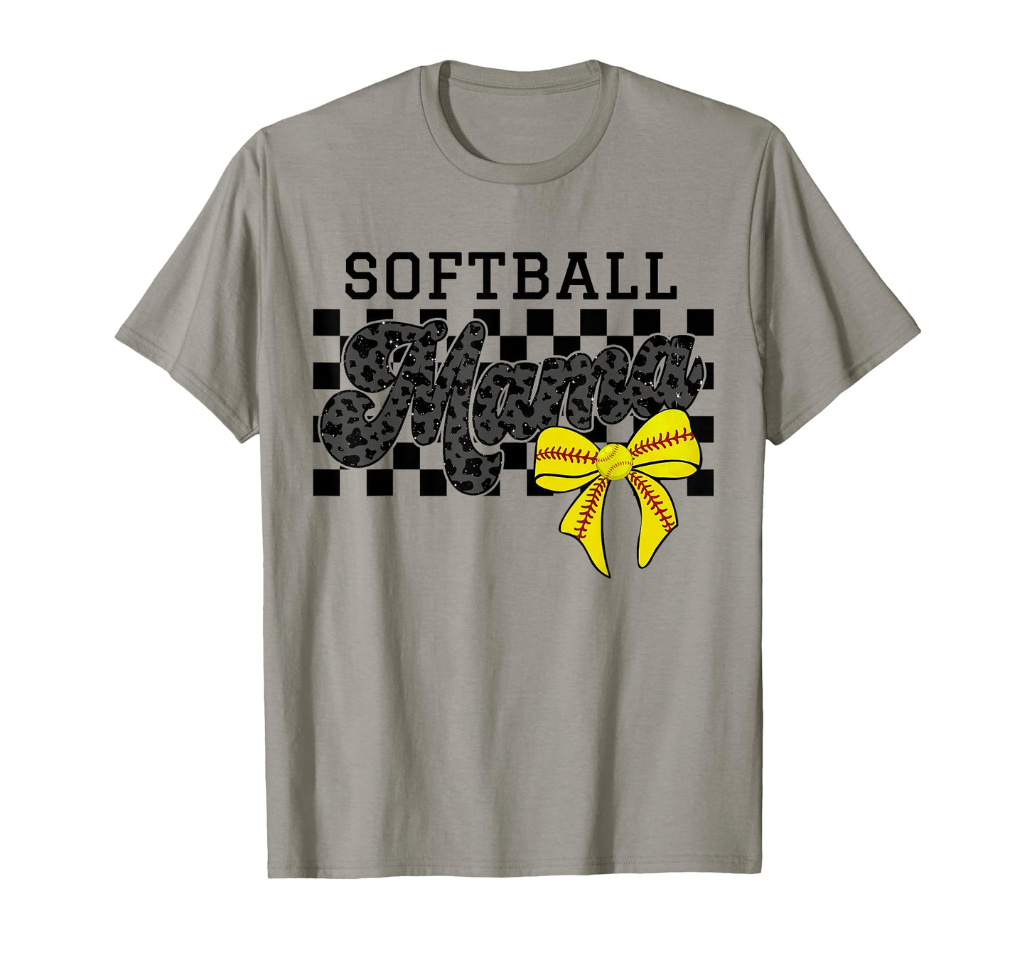 Softball Mama Mom Game Day Retro Checkered Coquette Bow T-Shirt