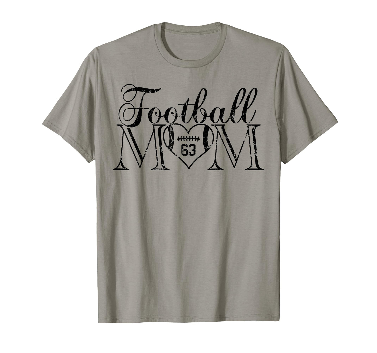 Cute Football Mom Black Number 63 Jersey Heart #63 Game Day T-Shirt