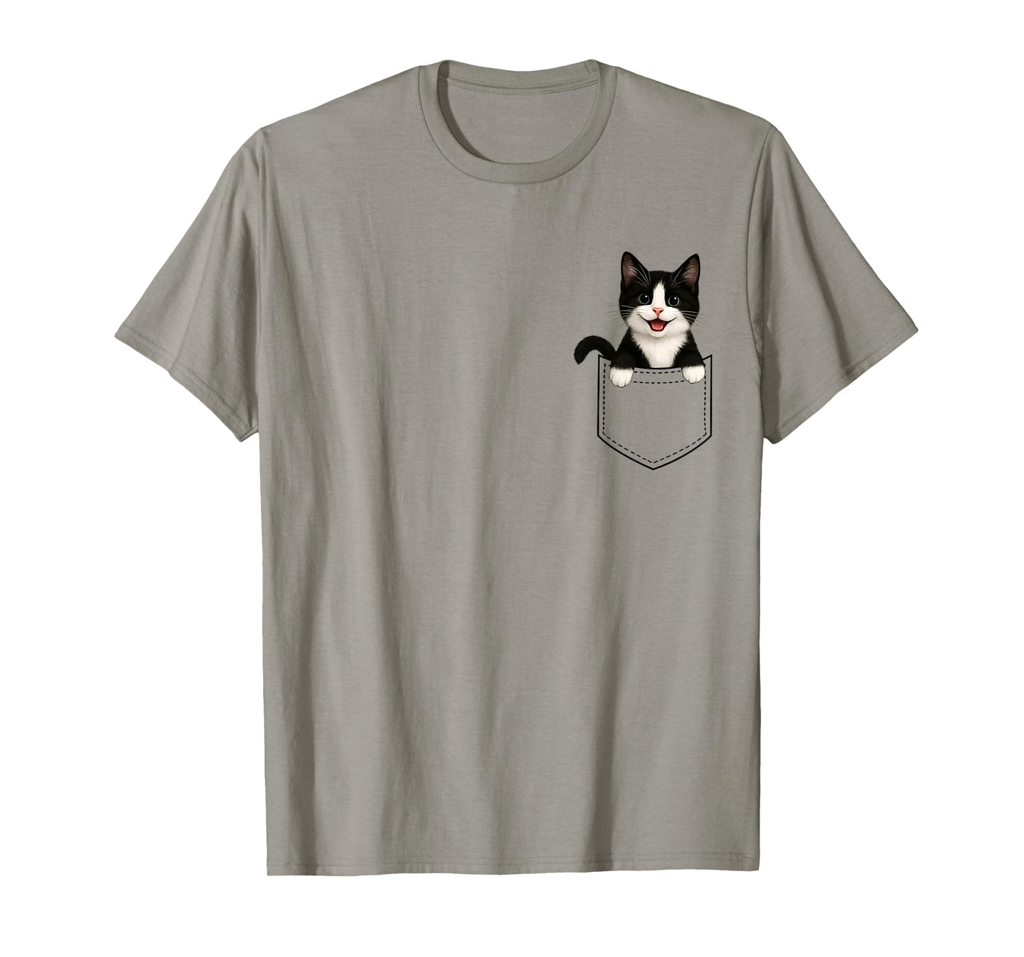 Tuxedo Cat Peeking in Pocket Cute Black and White Cat Lover T-Shirt