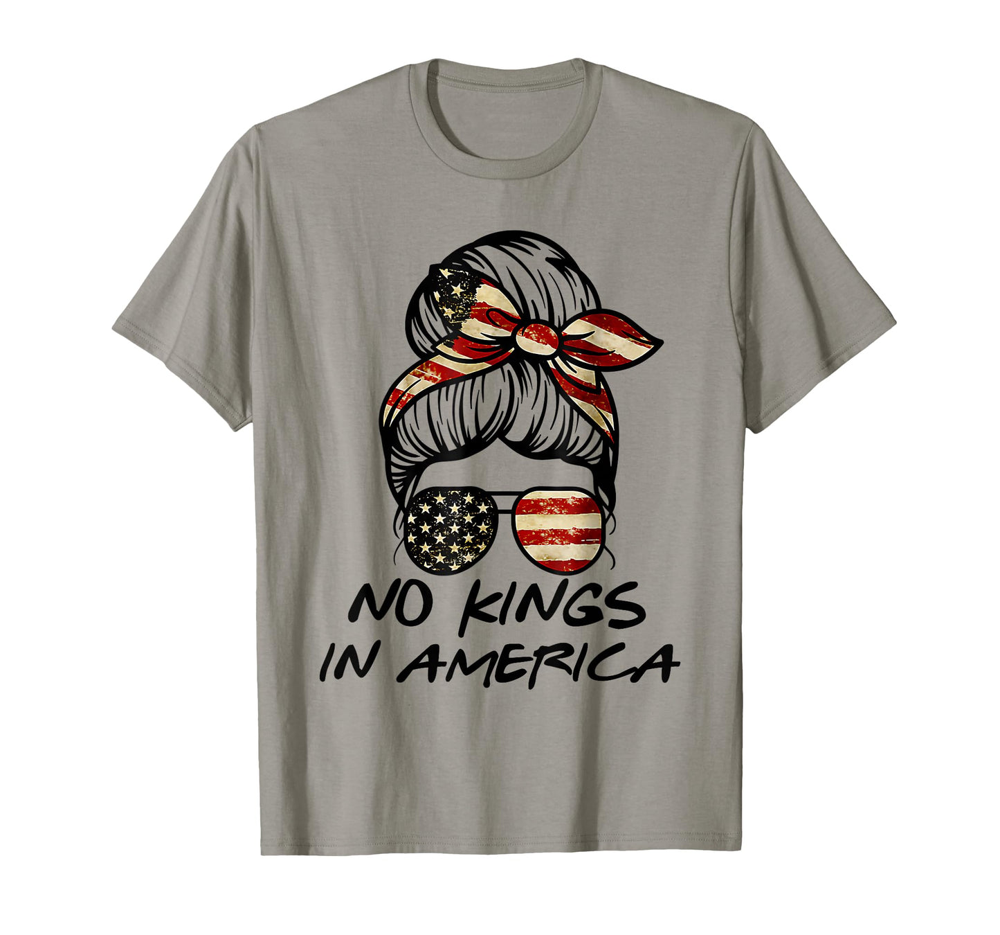 No Kings in America Shirt Women Messy bun USA Flag No Kings T-Shirt