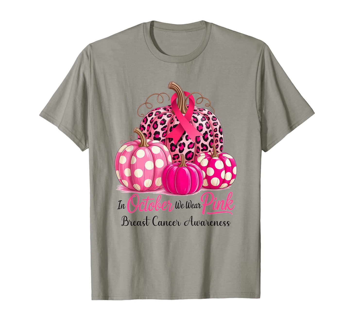 in October We Wear Pink Breast Cancer Pumpkin Fall for Women T-Shirt
