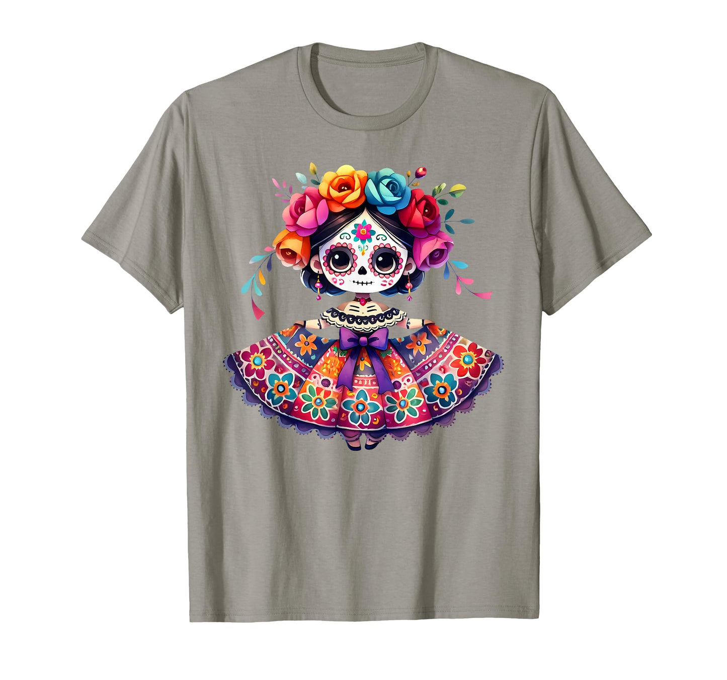 Day The Dead Little Girl Skeleton Dia De Los Muertos Kids T-Shirt