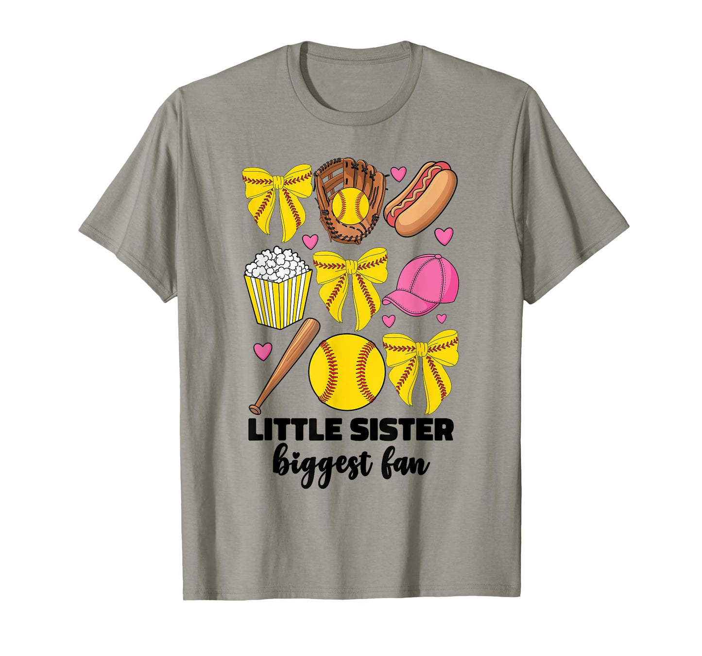 Little Sister Biggest Fan Softball Teen Girls Coquette Bow T-Shirt