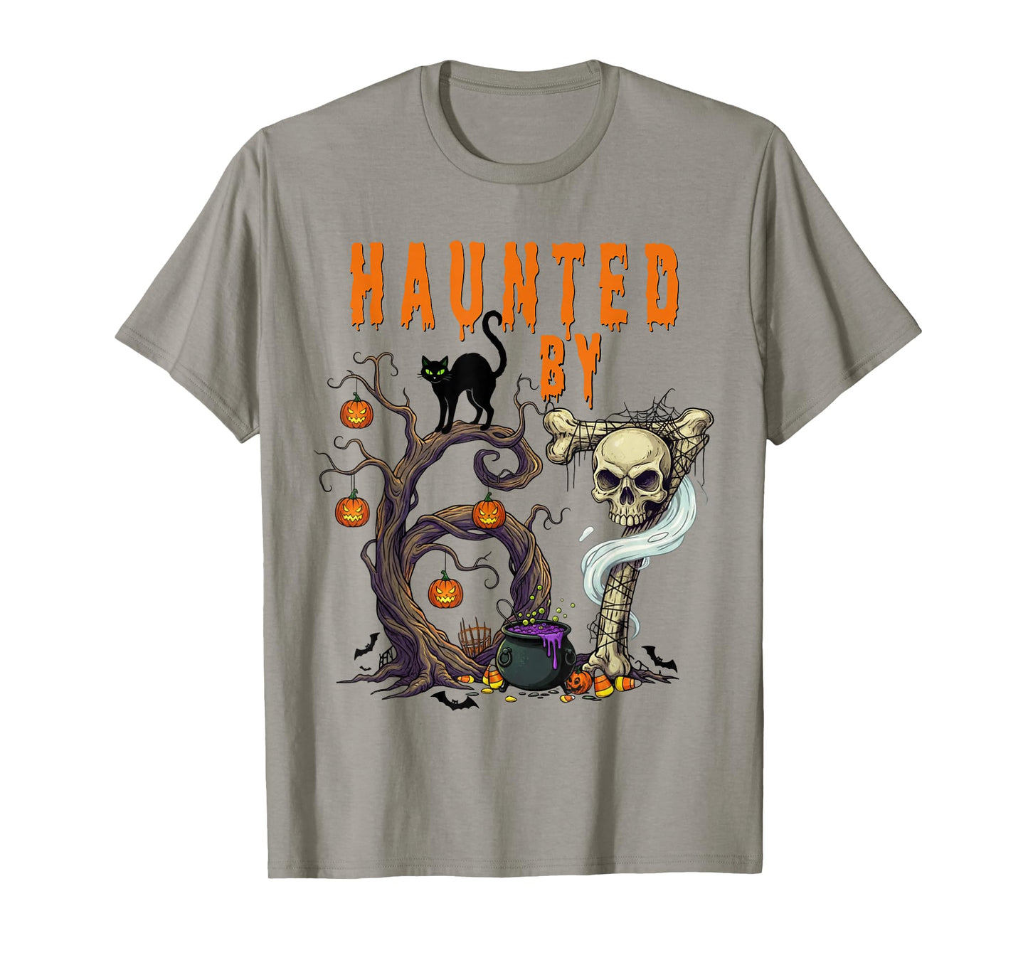 Haunted by 67 - Spooky Black Cat and Skull Halloween Costume T-Shirt