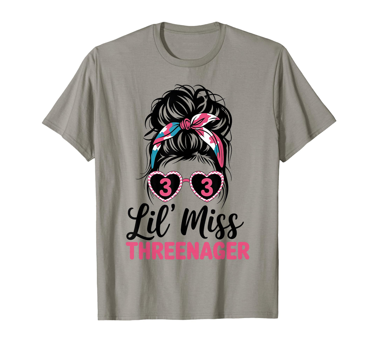 Kids Little Miss Threenager 3rd Birthday 3 Messy Bun Girls T-Shirt