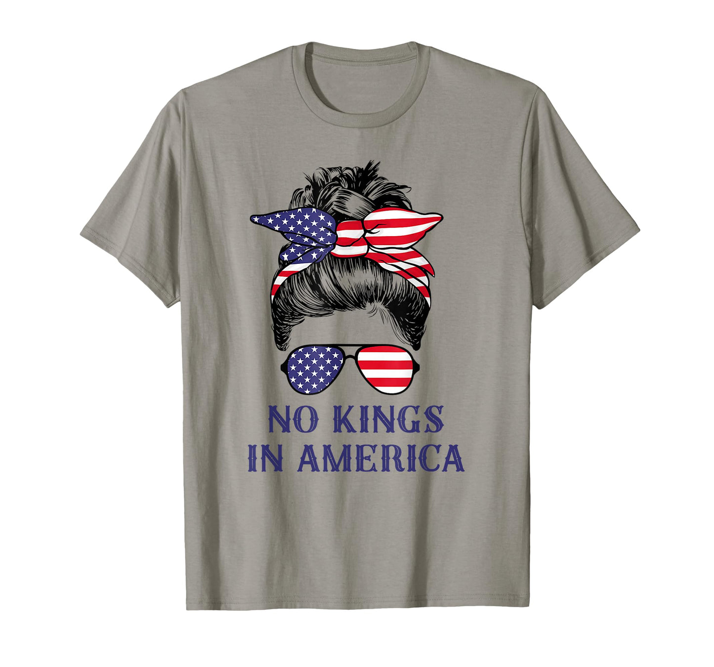 No Kings in America Shirt Women Messy bun USA Flag No Kings T-Shirt