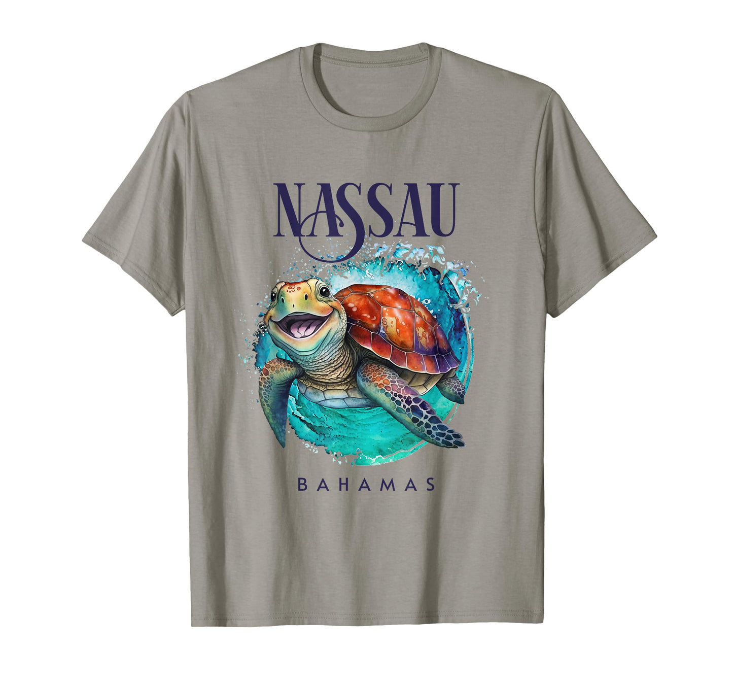 Nassau Bahamas Watercolor Happy Sea Turtle T-Shirt