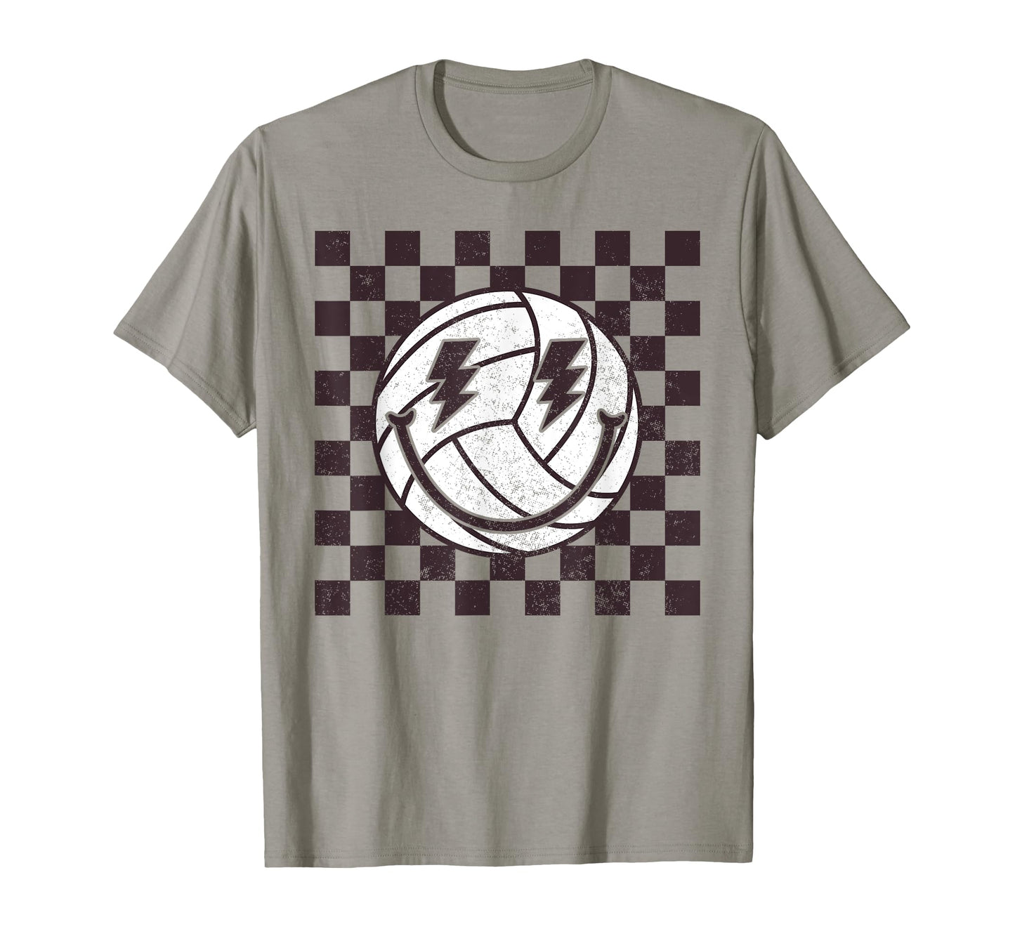Checkered Volleyball Smile Face Lightning Bolt T-Shirt