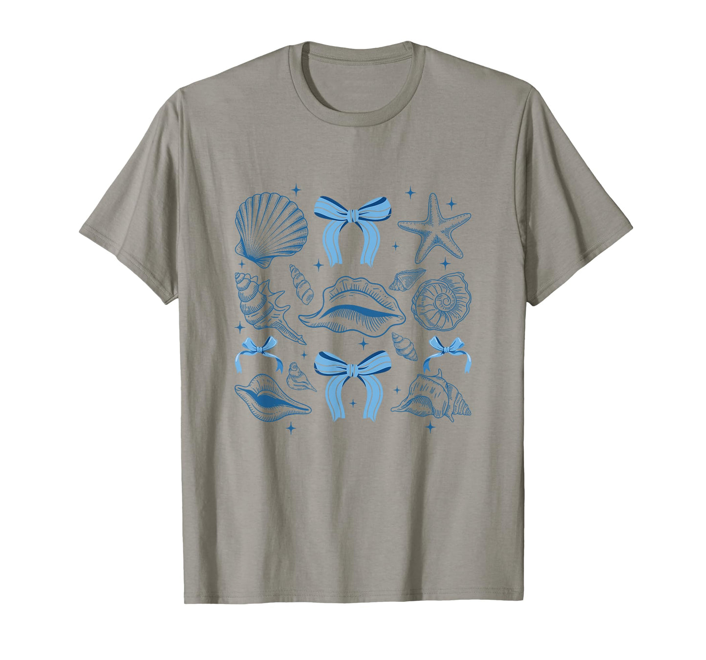 Blue Coquette Bow Seashell Retro Beach Summer Vibes Girls T-Shirt