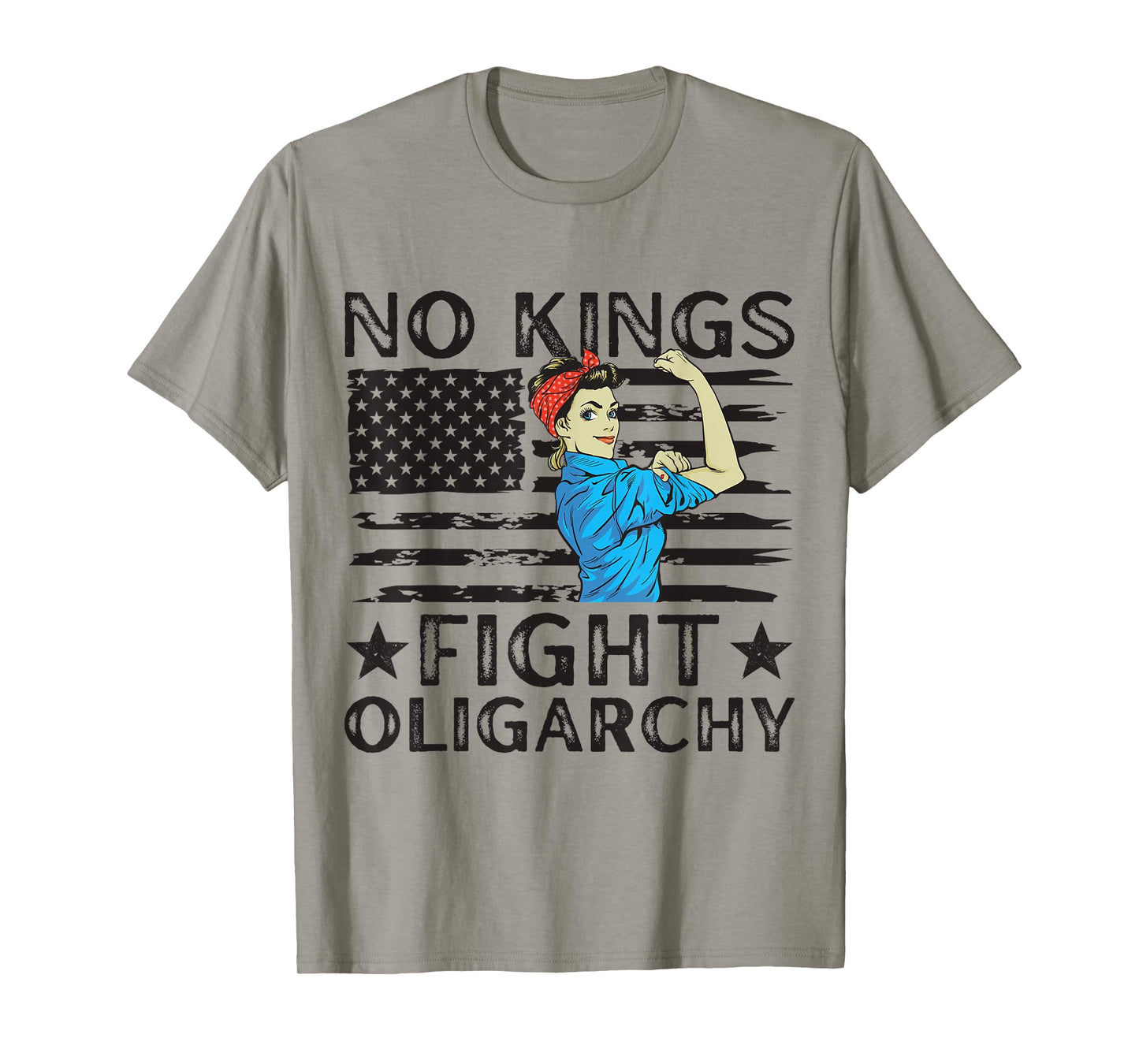 No Kings Fight Oligarchy Retro Woman Girl USA Flag T-Shirt
