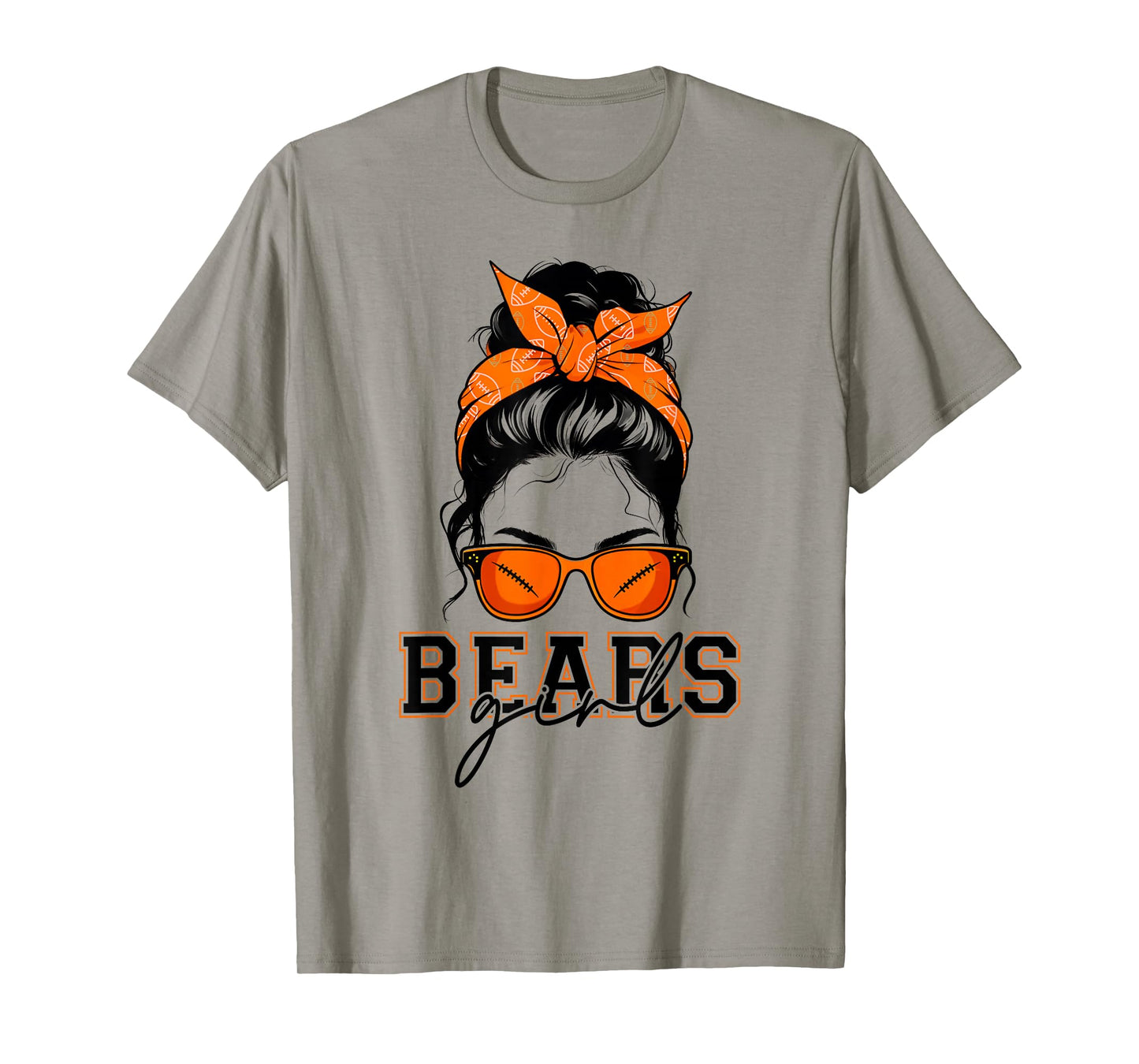 Bears Girl Messy Bun Sports Fan Team Athletic Spirit T-Shirt