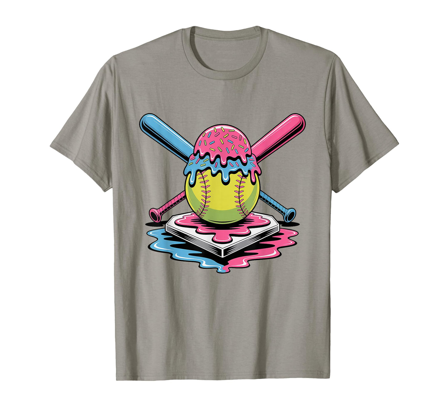 Softball Ice Cream Drip T-Shirt - Cute Softball Player T-Shirt