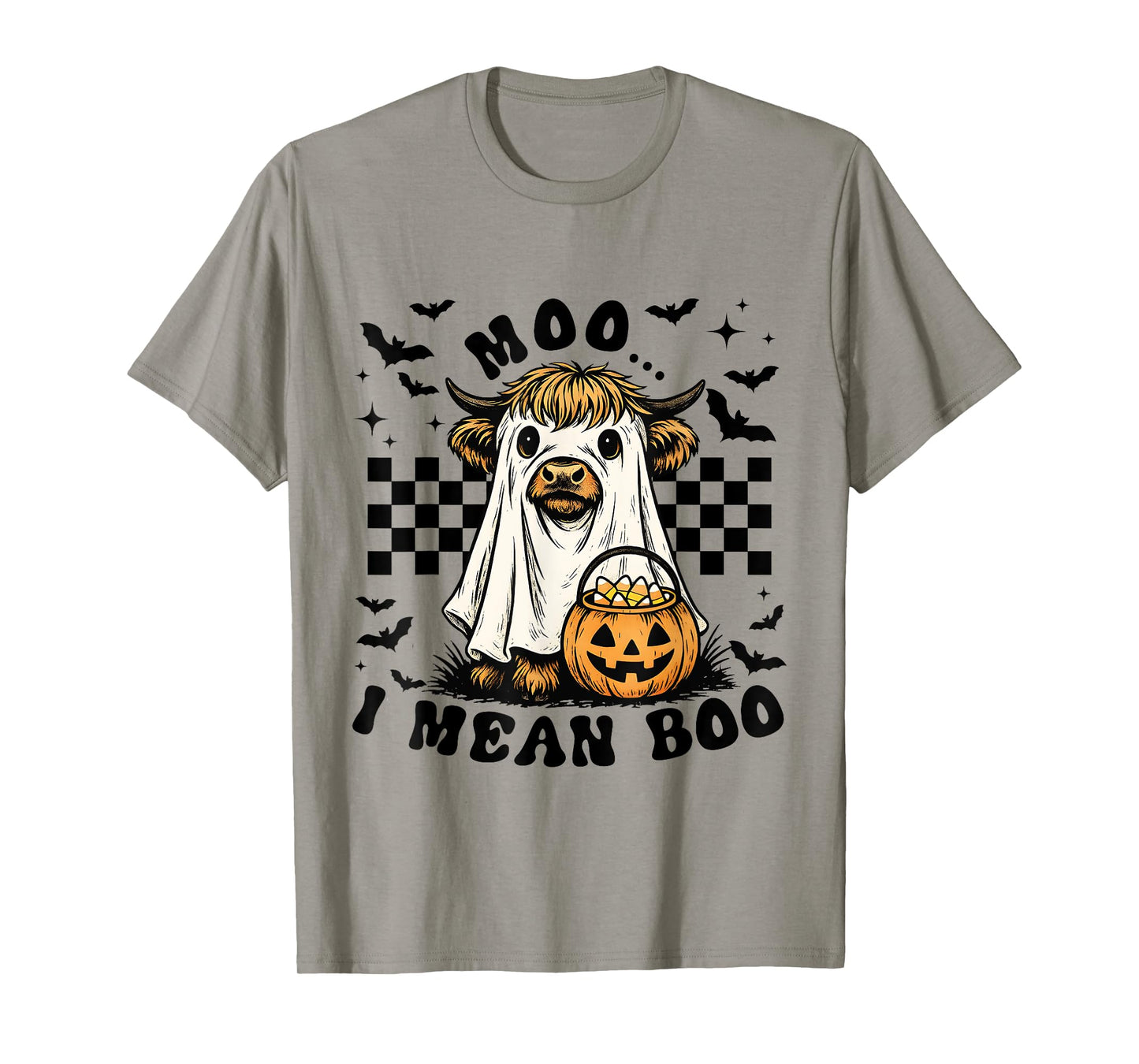 Moo I Mean Boo Funny Highland Cow Ghost Halloween T-Shirt