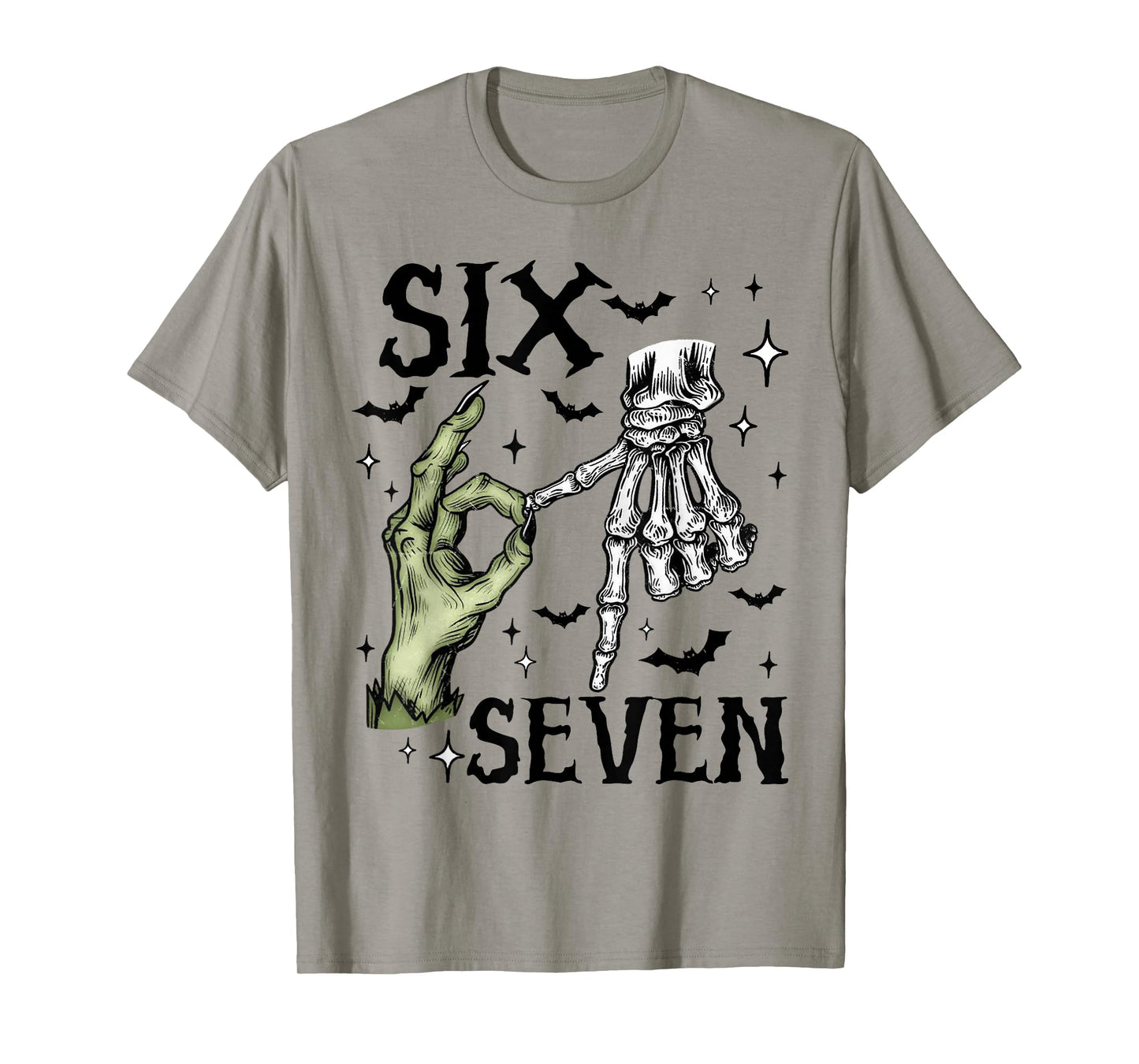 Six Seven 6 7 Meme Saying 6 7 Halloween Skeleton Hands Sign T-Shirt