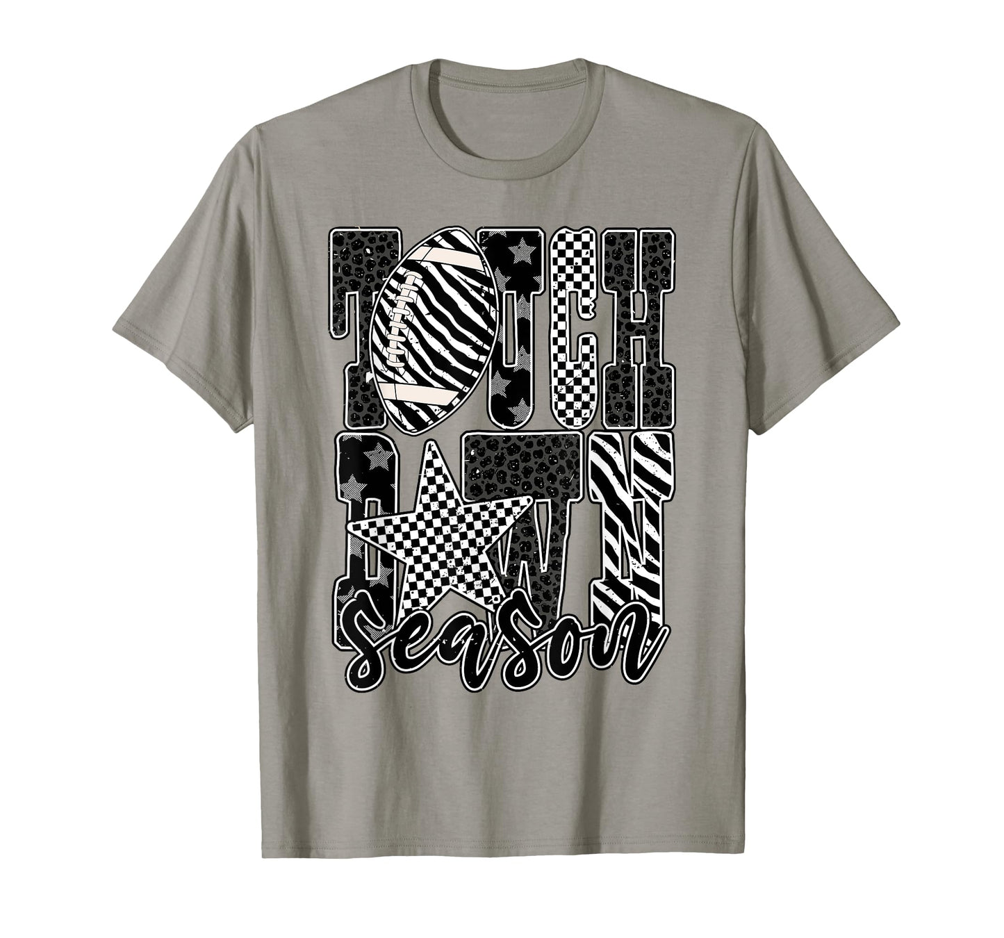 Touchdown Season Checkered Black White Football Game Day T-Shirt