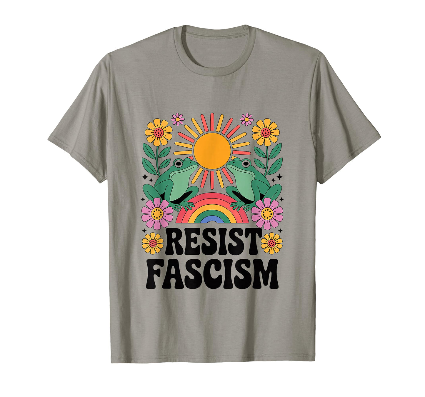 Frog Resist Fascism Retro Groovy Rainbow No Kings Hippie T-Shirt