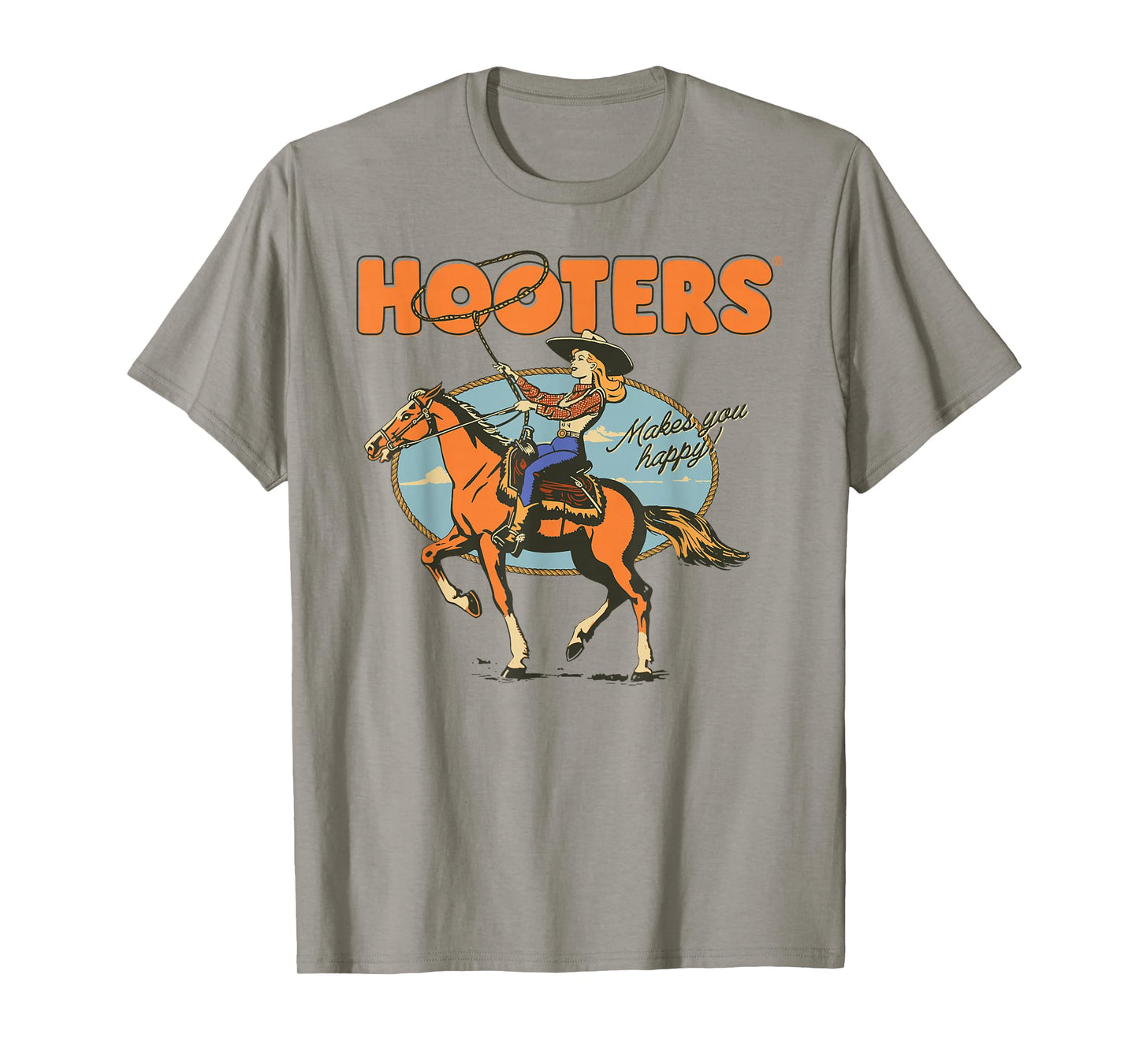 Hooters Makes You Happy Cowgirl with Lasso Funny T-Shirt