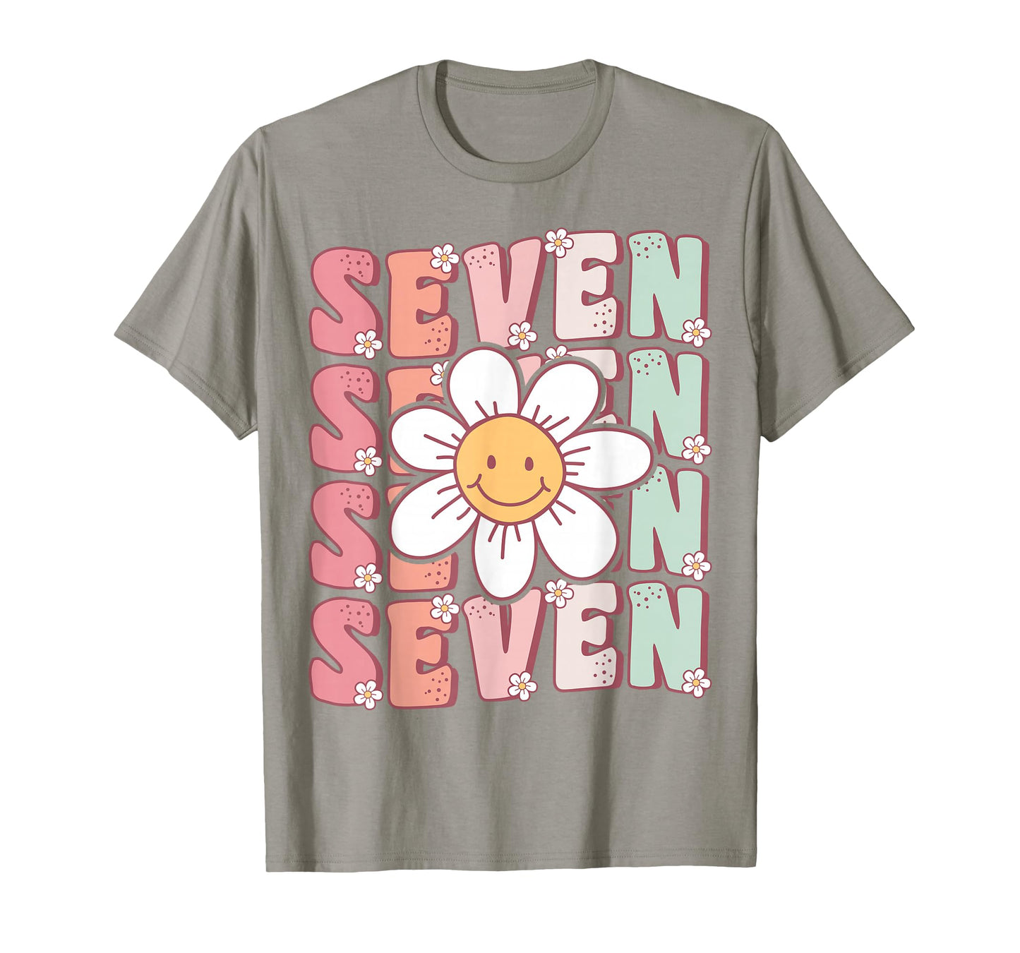 Cute Groovy 7th Birthday Party Daisy Flower Seven Year Old T-Shirt