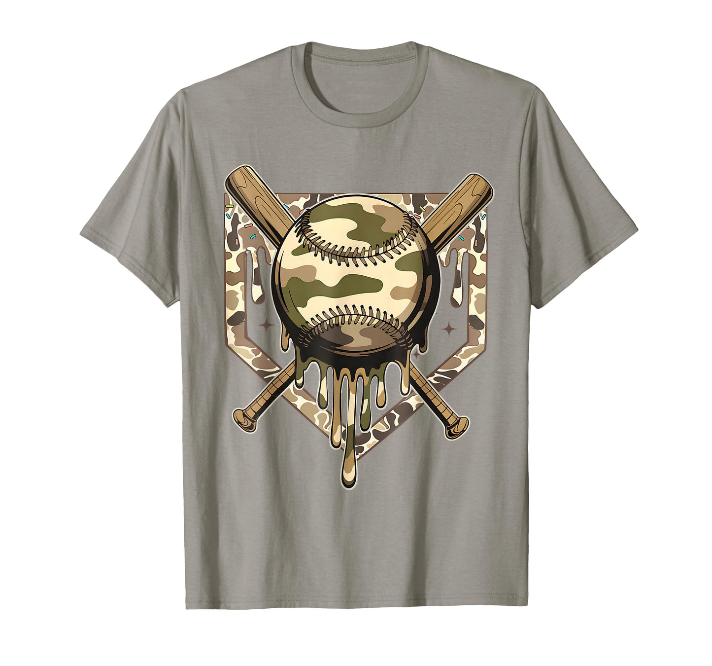 Retro Dripping Baseball Camo Camouflage Game Day Boys Men T-Shirt