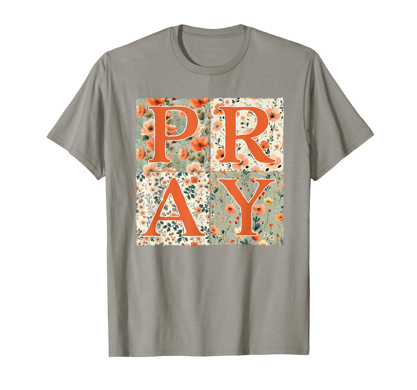 Pray Floral Patchwork Cute Thanksgiving Christian Womens T-Shirt