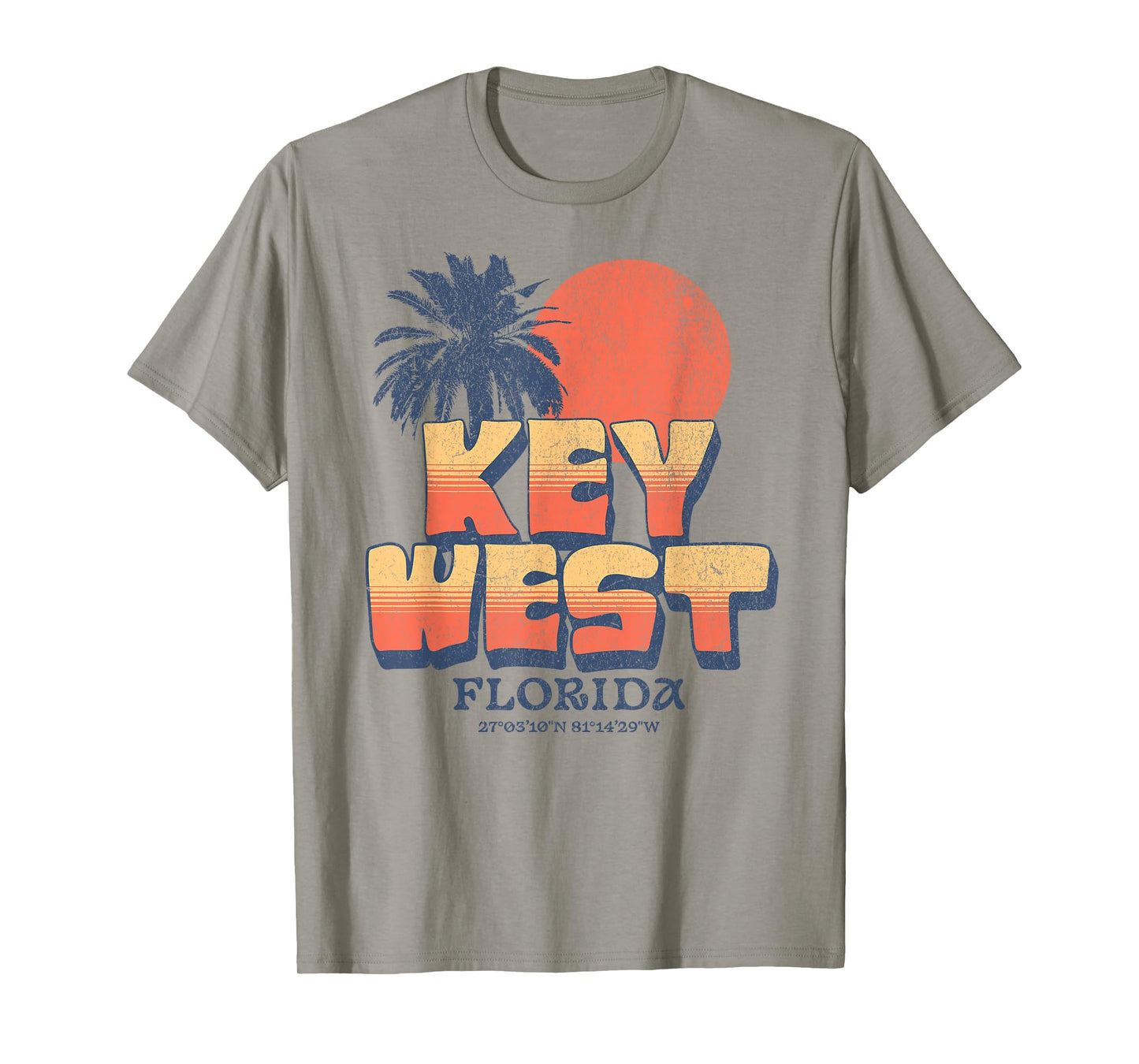 Key West Florida Retro Sunset Palm Tree Vintage Vacation T-Shirt