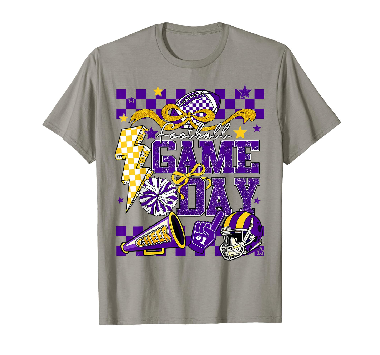 Game Day Football Touchdown Dad Mom Girls Go Cheer Purple T-Shirt