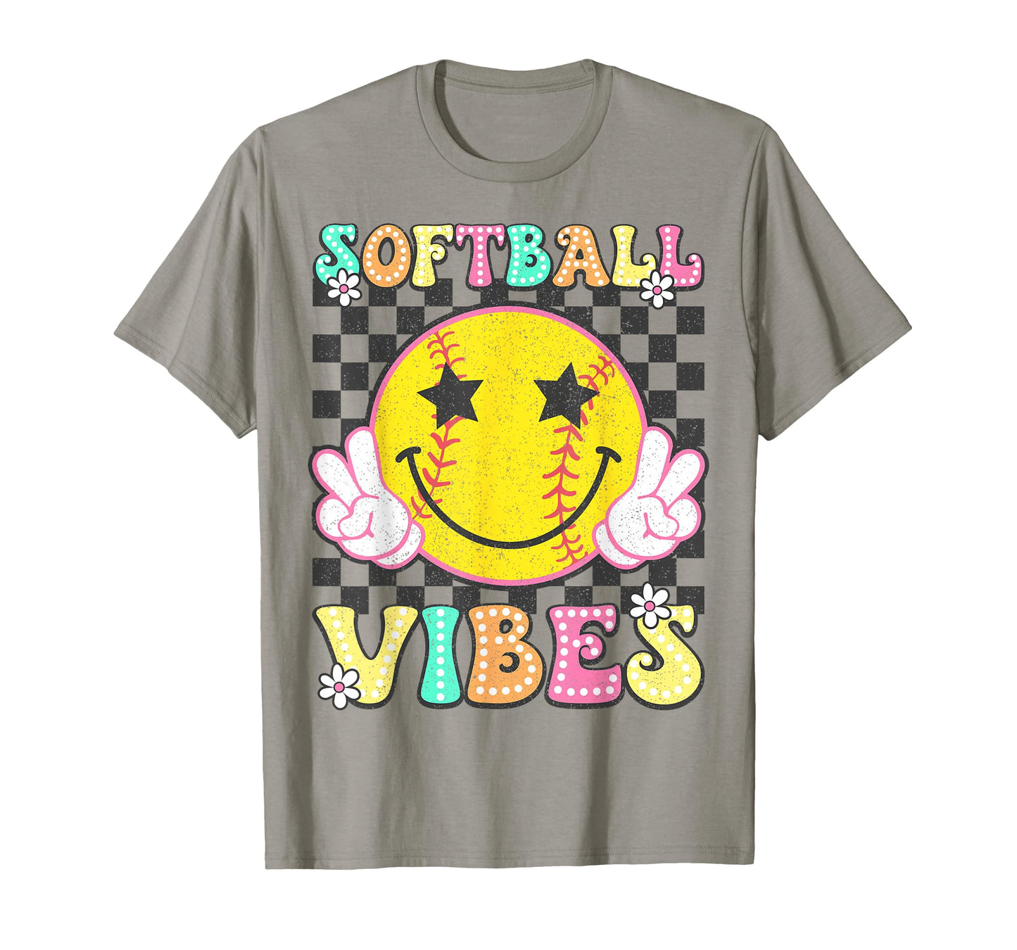 Softball Vibes Softball Retro Groovy Game Day Girls Women T-Shirt
