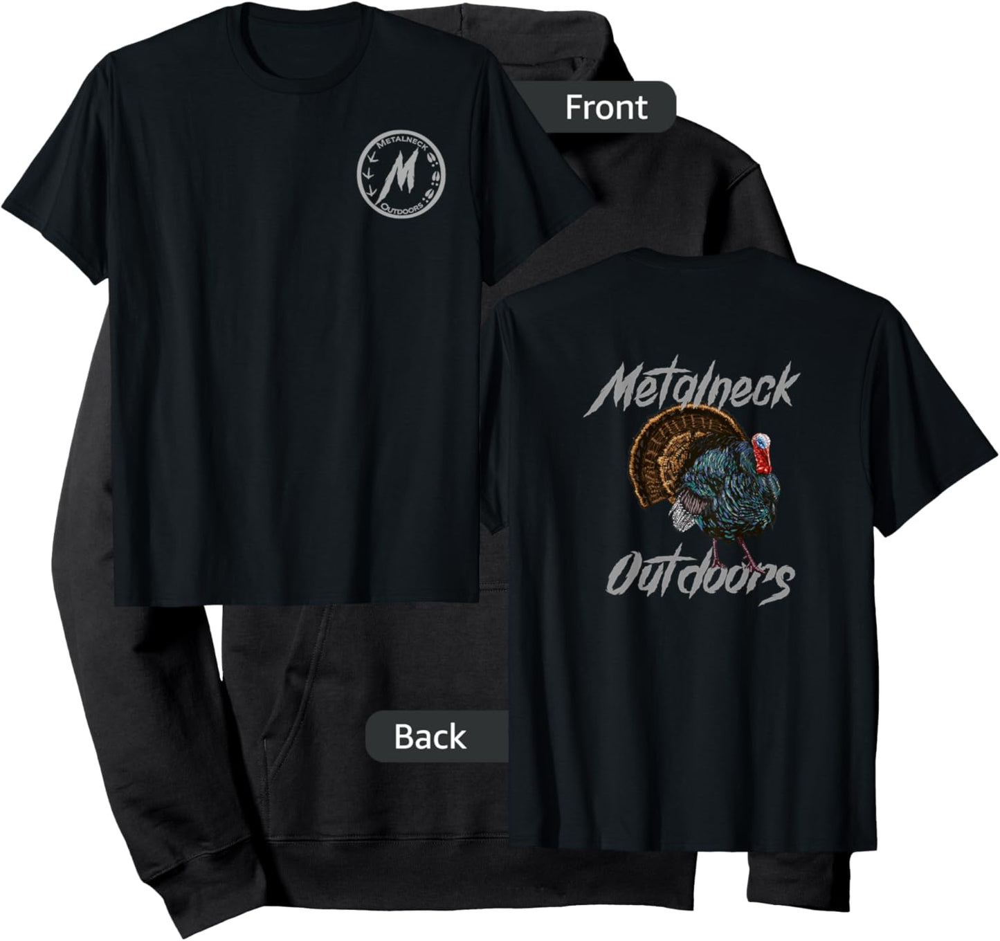 Metalneck Outdoors Turkey Design, Hunting, Turkey on back Hoodie - Hoodie | Black