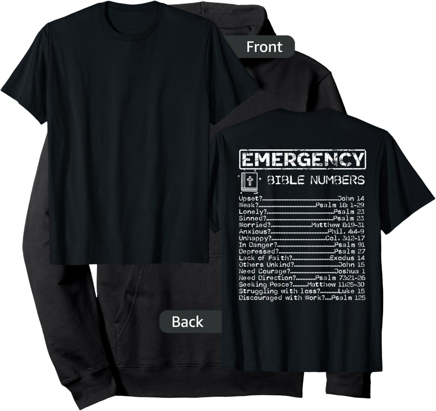 Bible Emergency Hotline Numbers - Print on the Back Hoodie - Hoodie | Black
