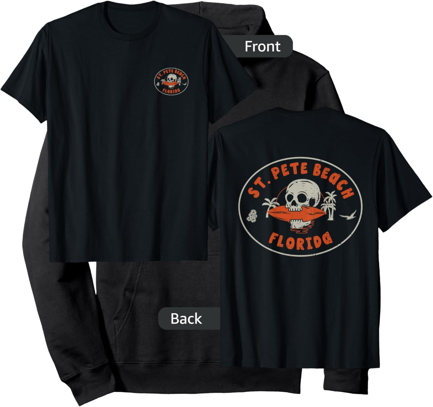 St. Pete Beach Florida FL Retro Surfer Beach Front & Back Hoodie - Hoodie | Black