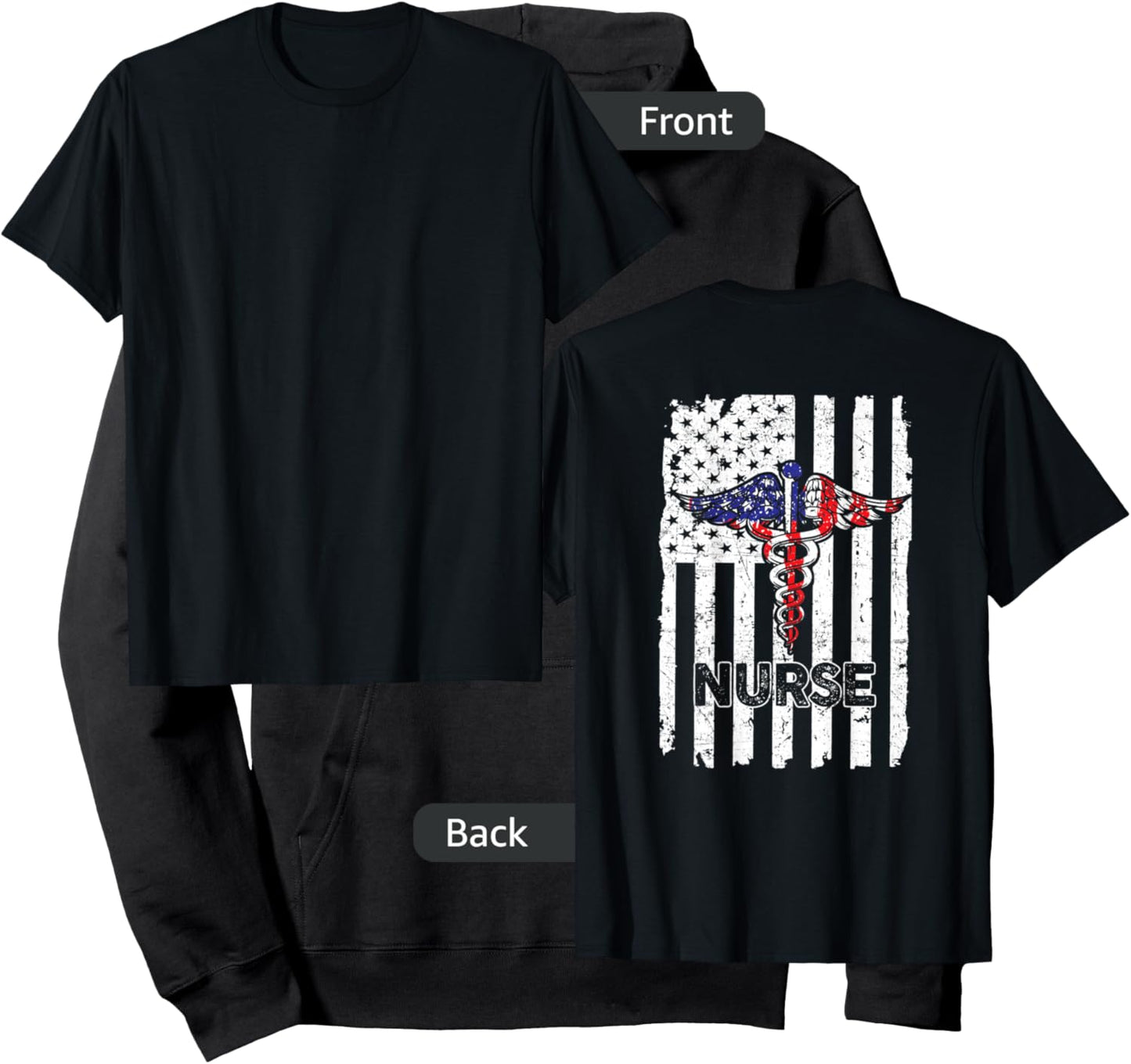 Vintage Nurse Nursing American Flag Patriotic 4th of July Hoodie - Hoodie | Black