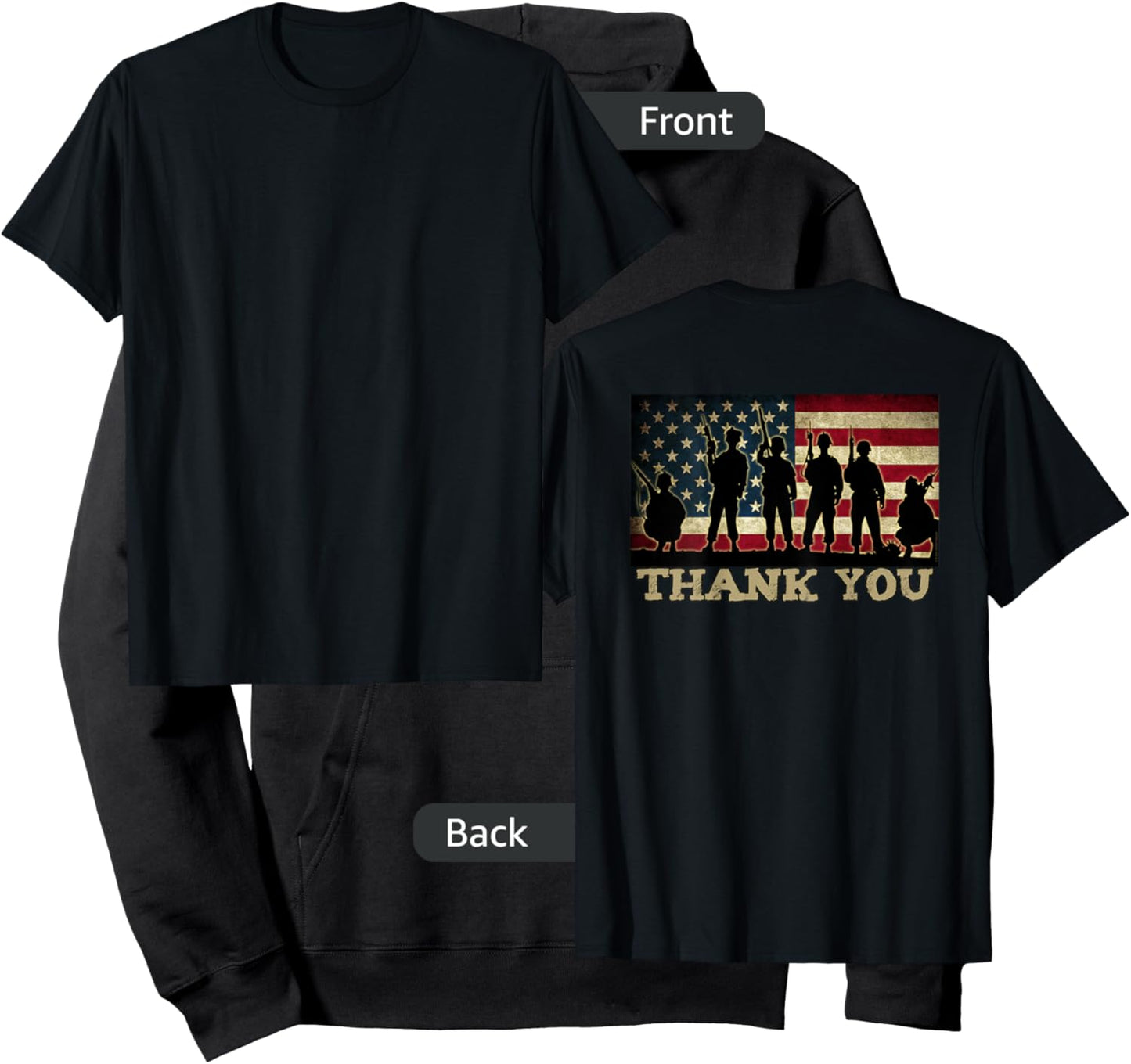 ON BACK THANK YOU Soldiers Veterans American Flag Military Kids Men Hoodie - Hoodie | Black