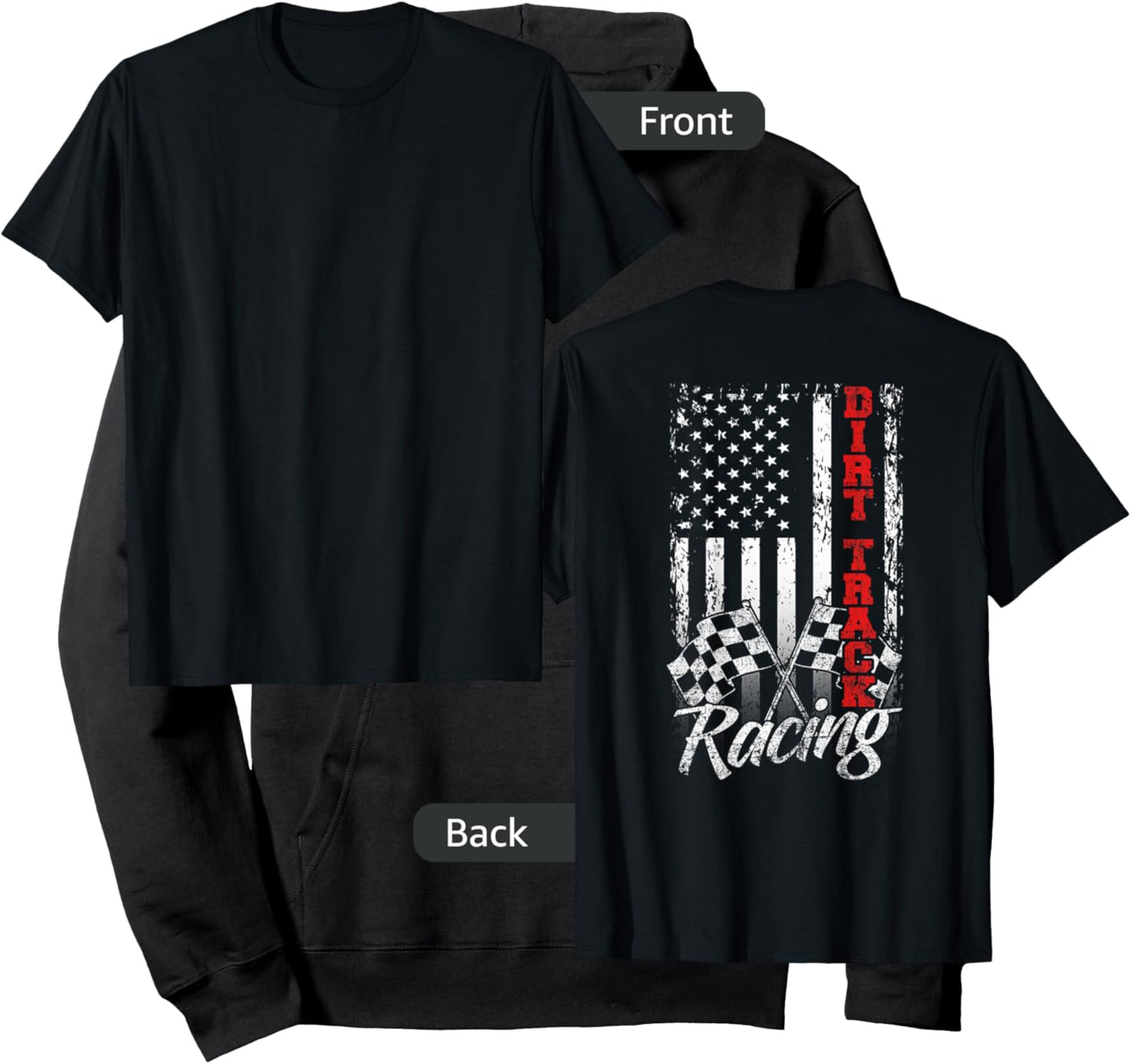 American Flag Dirt Track Racing Car Bike Driver - Back Print Girls Kids Men Hoodie - Hoodie | Black